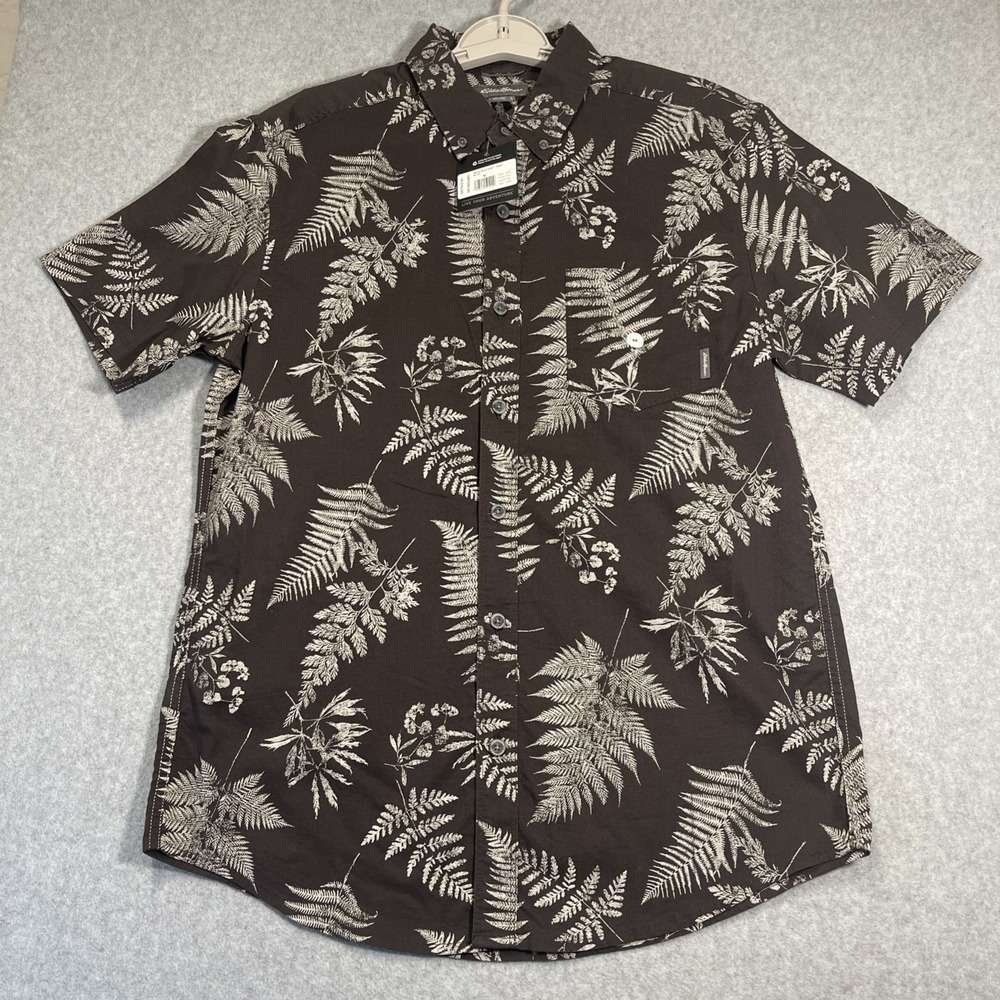Eddie Bauer Men Short Sleeve Classic Fit Cotton Shirt Medium Print Baja Black